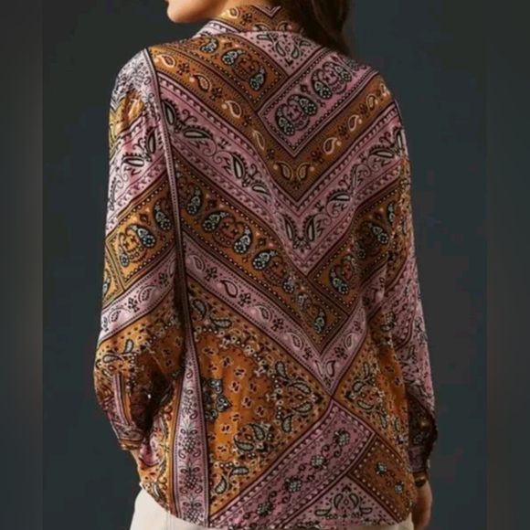 FARM Rio X Anthropologie Classic Bandana Print Med Button Down Paisley Print - Picture 2 of 9
